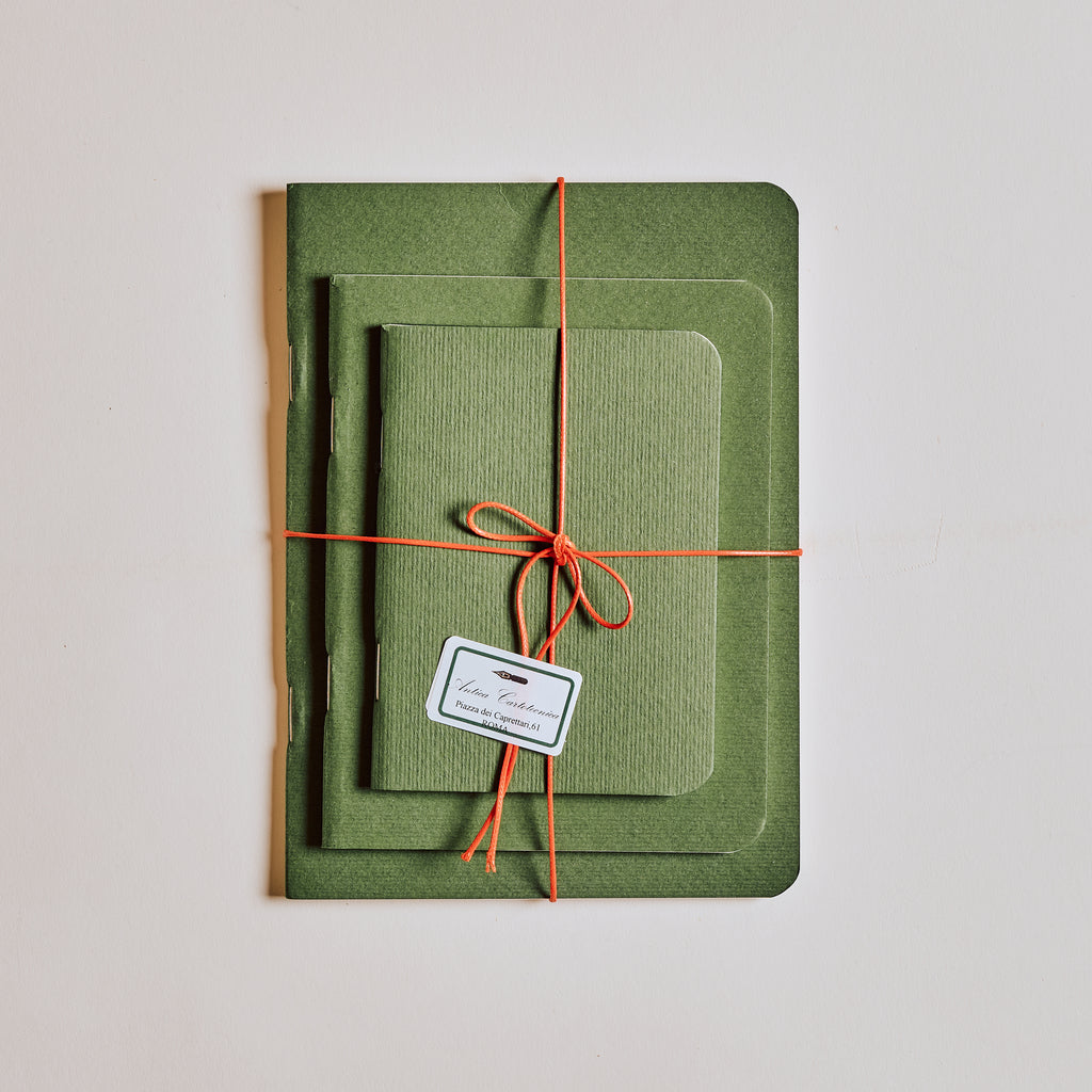 Set of Three Notebooks (Green with Red Waxed String)