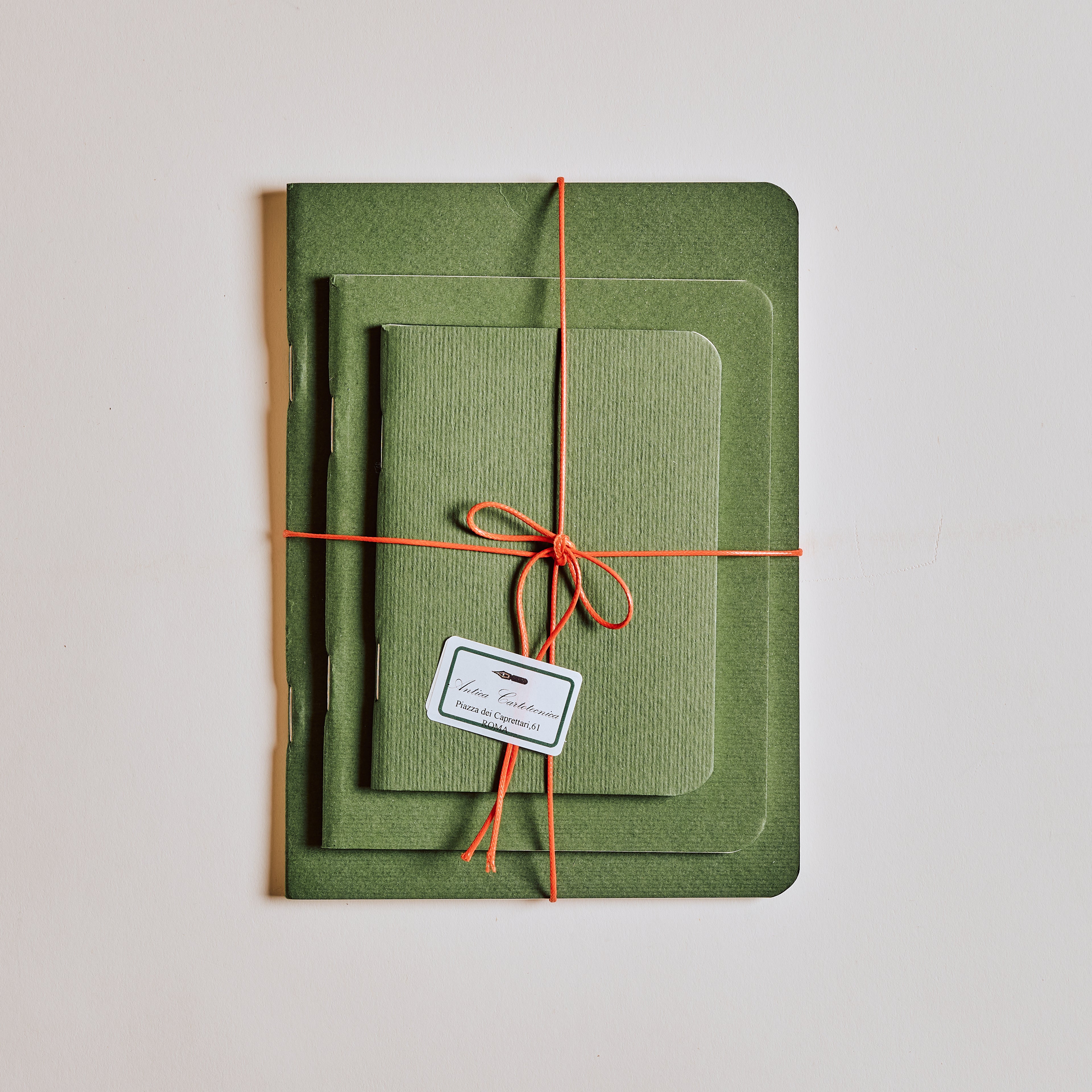 Set of Three Notebooks (Green with Red Waxed String)