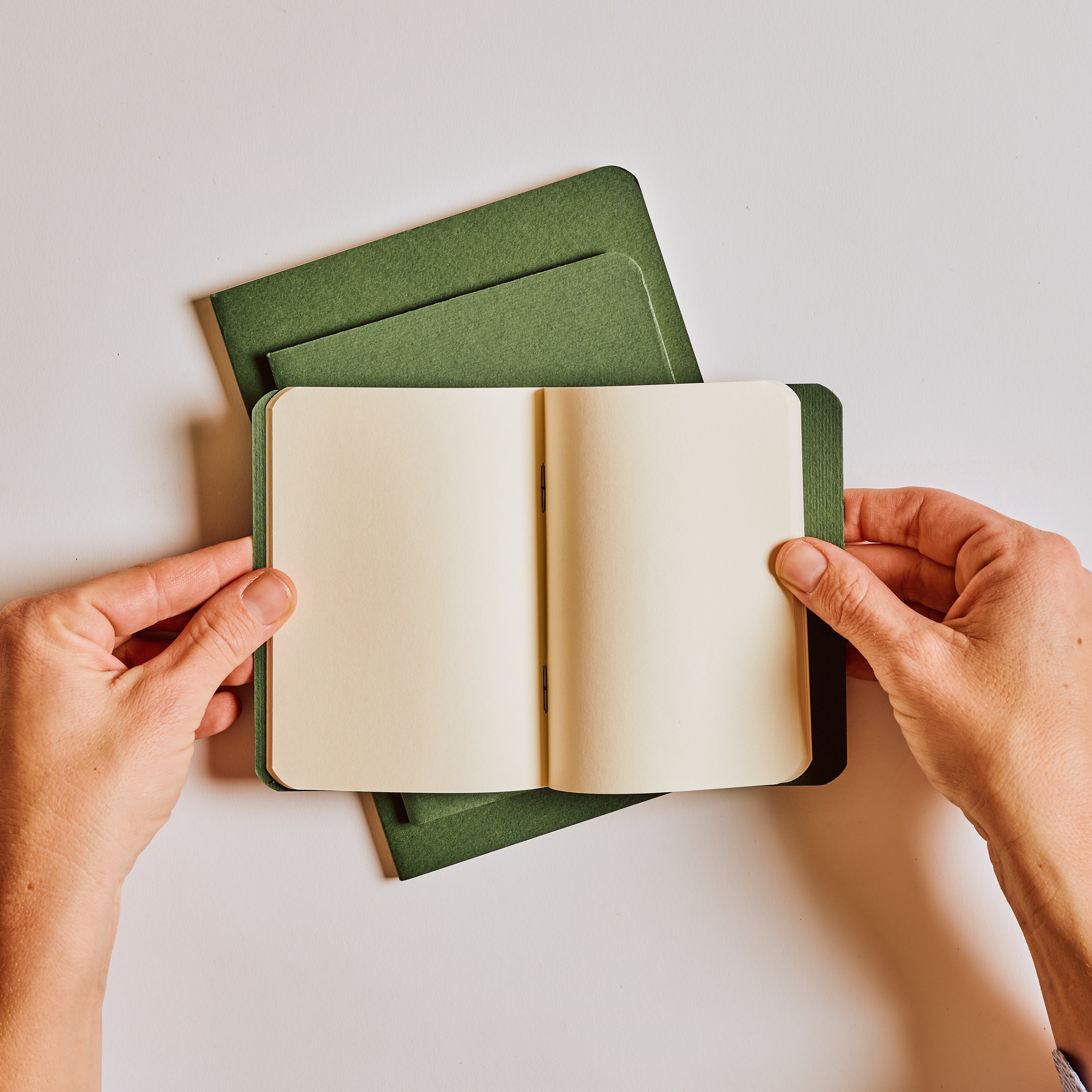 Set of Three Notebooks (Green with Red Waxed String)