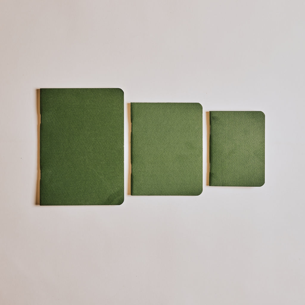 Set of Three Notebooks (Green with Red Waxed String)